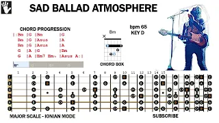 🎸Sad Ballad Atmosphere in D Guitar Backing Track🎸bpm 65🎸Major Scale Chords and Scale intermediate