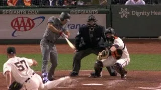 ARI@SF: Ray fakes a bunt and smacks a single to left