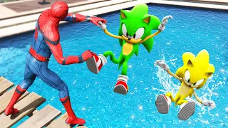 GTA 5 Water Ragdolls Spiderman vs Grenn Sonic vs Yellow Sonic Jumps/Fails (Euphoria Physics)