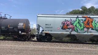 A Honking Northbound BNSF #7102 Long Manifest Freight Train With Interesting P5 Horn Show