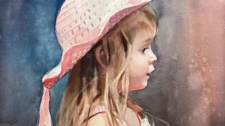 Watercolor Portrait of a Little Girl