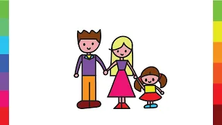 How to draw FAMILY with simple shapes | Dad Mom and Daughter |  Very easy | Beginners tutorial