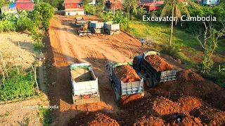 Great Miniature Truck Unloading Dirt And Techniques Bulldozer Pushing Dirt Filling 33 X 111 Meter