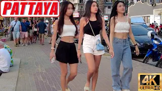 [4K] Pattaya Beach Road Scenes , Busy Evening Walk | Thailand 2023