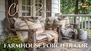 Rustic Garden Retreat: Farmhouse Porch Decor Idea with Vintage Rustic Garden & Classic Furniture