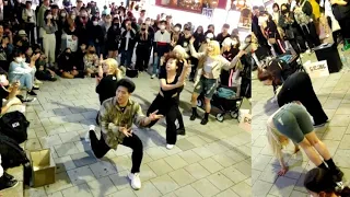 RED CREW. UNIQUE EXHILARATING. HONGDAE STYLE INTERACTIVE BUSKING. GANGYONG: GOOD MC.