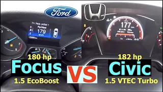 Acceleration Battle | Ford Focus 1.5 EcoBoost vs Honda Civic 1.5 VTEC Turbo |  132 vs 134 kW