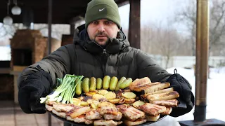 ГРУДИНКА С КАРТОШКОЙ НА САДЖЕ. МУЖСКОЙ ОБЕД ПО-РУССКИ.