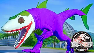 NEW! JOKER King Shark vs SPIDER-MAN Tyrannosaurus REX Dinosaurs Fight 🌍 JURASSIC WORLD EVOLUTION