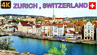 Zurich, Switzerland -  Walking tour 4K - From Historic Streets to the Shores of Lake Zurich