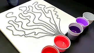 Fluid Art! String Pulling 009 CHAINS @ Once? Acrylic Pouring ~ Wigglz Art Beginners Technique!!