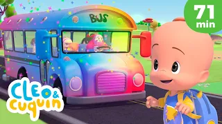 The Wheels On the Colorful Bus 🚌 Nursery Rhymes by Cleo and Cuquin | Children Songs