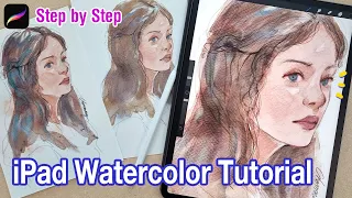 Procreate Watercolor Tutorial with iPad // How to paint a Face Portraits // Step by step