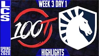 100 vs TL Highlights | LCS Spring 2020 W3D1 | 100 Thieves vs Team Liquid