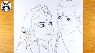 God ram sita simple outline pencildrawing | Ramaya