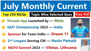 July 2023 Monthly Current Affairs | Monthly Current affairs 2023 |Current affairs 2023Indopathshala