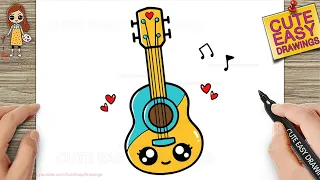 How to Draw a Cute Guitar Easy for Kids and Toddlers