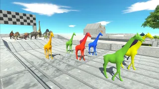 Chase Race To eat Neon Giraffe Aliens - Animal Revolt Battle Simulator