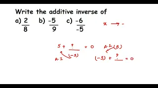 Write the additive inverse of a) 2/8  b) -5/9 c) -6/-5