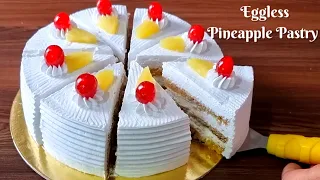 Eggless Pineapple Pastry | Bakery Style Pineapple Pastry | Easy Pineapple Cake | पाइनएप्पल केक