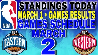 nba standings today March 1, 2024 | games results | games schedule March 2, 2024