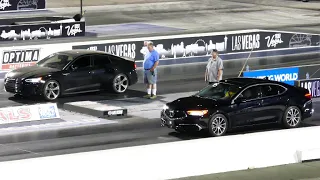 Black Audi S5 Sportback Vs. Black Acura TLX Sedan Drag Race - Las Vegas 6-2-2023 - 4K UHD