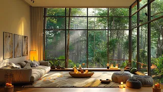 Happy Morning Luxury Living Room With  Warm  Candles  Coffee Cup and Pet ☕ Sweet Relaxing Jazz Music