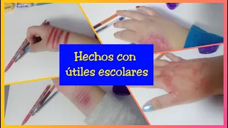 Como hacer maquillaje de heridas falsas para Halloween/hechos con útiles escolares