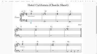 "Hotel California" (Piano Chords + Music Sheet Download - in Original Key)