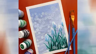 Рисуем тюльпаны, простой рисунок акрилом / How to draw tulips, simple acrylic drawing