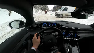 Peugeot 508 HYBRID 225HP - Light off road driving in Winter forest - POV Test drives.