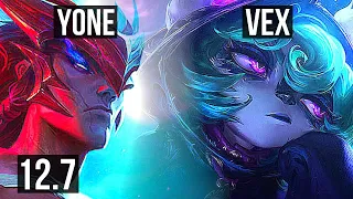 YONE vs VEX (MID) (DEFEAT) | 1900+ games, 7 solo kills, 1.8M mastery, Legendary | KR Master | 12.7