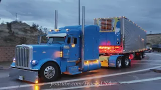Truck Drivers as seen on a rainy dark desert highway in  Arizona, Truck Spotting USA