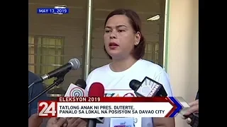 24 Oras: Tatlong anak ni Pres. Duterte, panalo sa lokal na posisyon sa Davao city