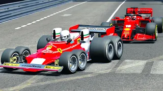 Ferrari F1 2020 vs Ferrari F1 8 Wheels 1976 at Monaco