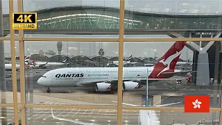 QANTAS A380 QF128 Economy Class - Hong Kong to Sydney - VH-OQH (New Interior) - Qantas Lounge (4K)