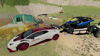 Using Lamborghini to haul ATV before huge storm | Farming Simulator 22