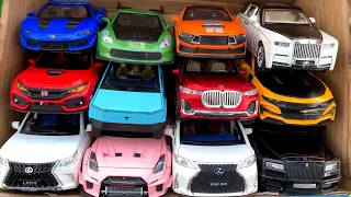 Box Full of Model Cars -Honda Civic, BMW X7, GTR R35, Tesla Cybertruck, Rolls Royce Cullinan