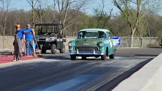 barnyard 55 chevy goes 11.45 on the motor at the new flying H dragstrip grand opening