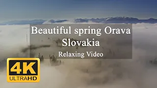 4K  Orava - Slovakia. Beautiful spring. Landscape with Cinematic music. Relaxing drone video UHD