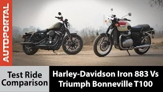 Harley-Davidson Iron 883 vs Triumph Bonneville T100 Test Ride Comparison - Autoportal