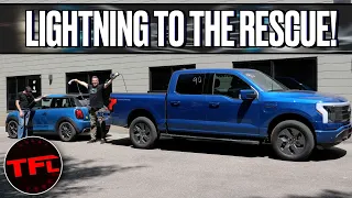 Rescued! Can The All Electric Ford F-150 Lightning Fully Charge Another EV!?