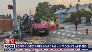 Roads closed after 2-car crash in Tacoma