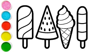 Glitter 4 Ice Creams Coloring and Drawing for Kids, Toddlers