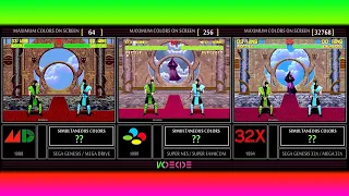 Simultaneous Colors of Mortal Kombat II (Sega Genesis vs SNES vs 32X) Color Comparison | VCDECIDE