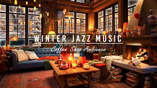 Winter Coffee Shop Bookstore Ambience with Relaxing Smooth Jazz & Crackling Fireplace to Sleep