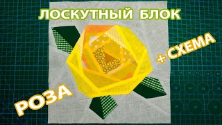 Лоскутный блок Роза + выкройка.  Patchwork block  Rose + scheme.