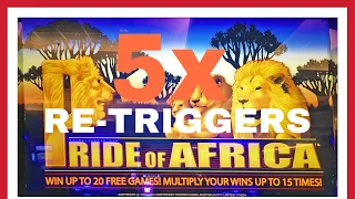 Pride of Africa = 5x multiplier Re-trigger!!!