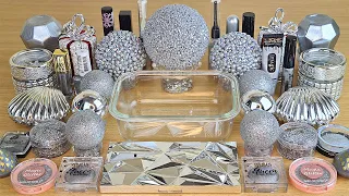 SILVER SLIME | Mixing makeup and glitter into Clear Slime | Satisfying Slime Videos 1080p