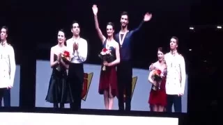 EC2016 Ice dance medal ceremony with French anthem "La Marseillaise" for Papadakis & Cizeron